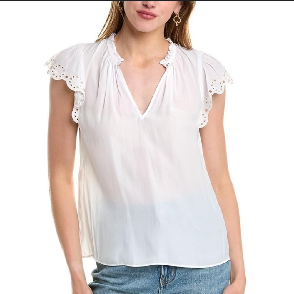NWOT Ramy Brook Hermine Eyelet Top In Ivory SIZE L